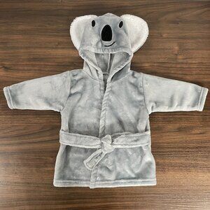 Hudson Baby Gray Soft Cozy Plush Koala Face Hooded Bathrobe (0-9M)
